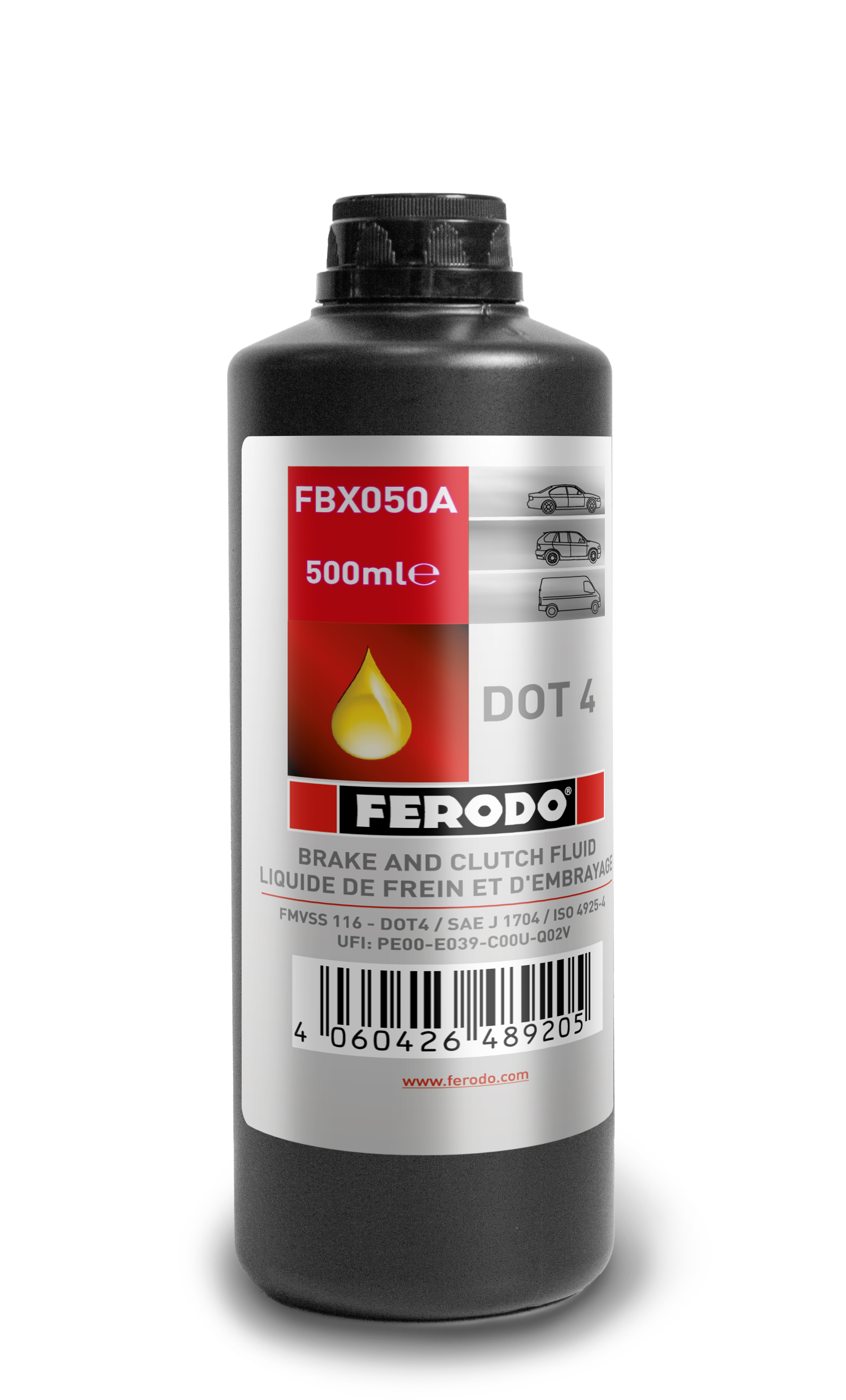 Liquido freni Ferodo DOT 4 - 500 ml (etichetta multilingue con italiano)