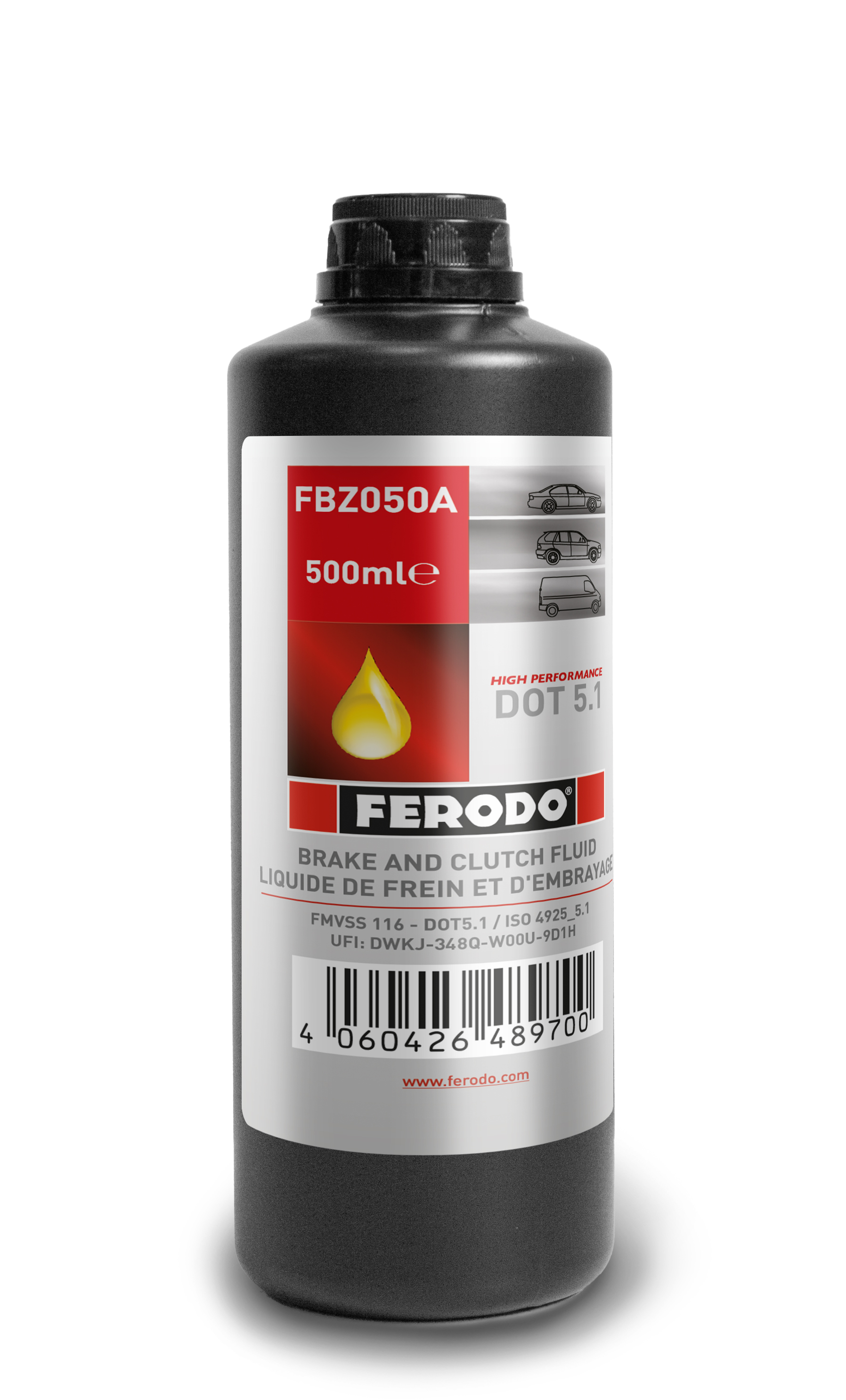 Liquido freni Ferodo DOT 5.1 High Performance - 500 ml (etichetta multilingue con italiano)
